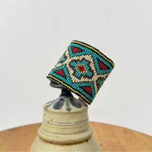 Native American Style Beaded Cuff Bracelet Handbeaded Aztec Southwestern Pattern